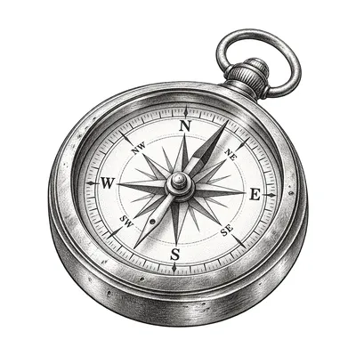 Ink drawing of an antique pocket compass