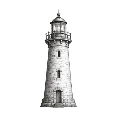 Ink drawing of a stone lighthouse